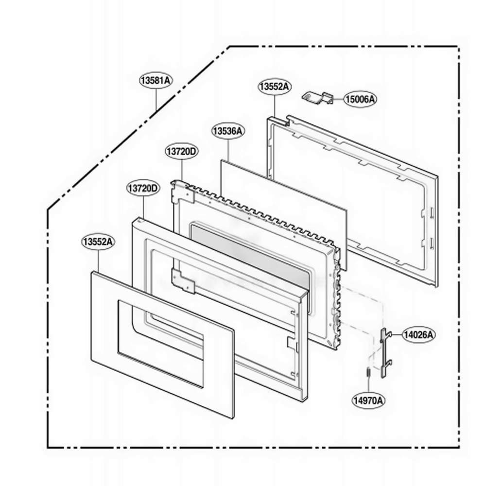 Door Parts Diagram and Parts List for MV1304W WHEGSE LG Wall Oven