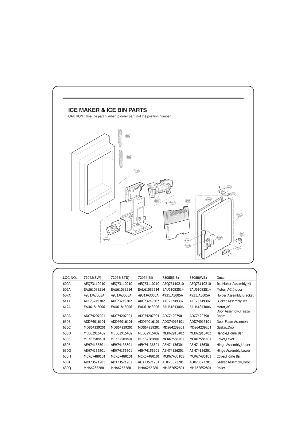 Ice Maker And Ice Bin Parts Diagram and Parts List for GC-L288GQXM ABICSE0 LG Refrigerator
