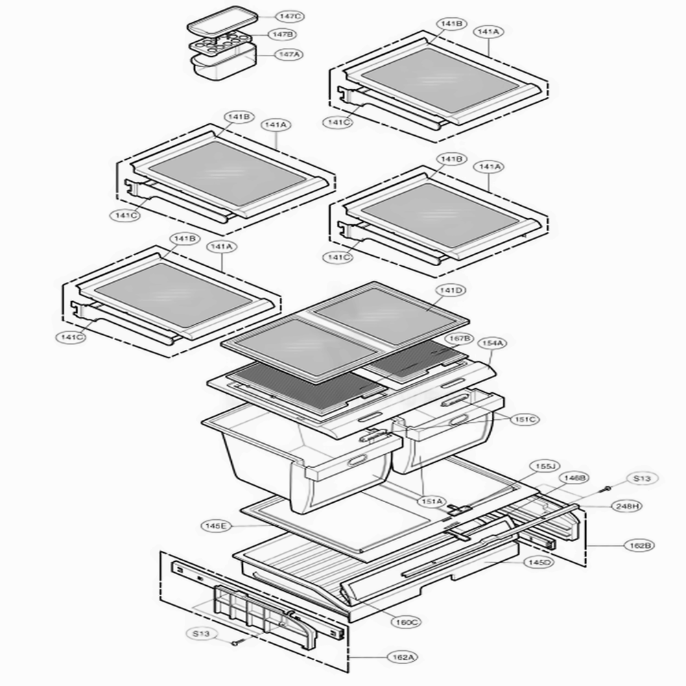 Refrigerator Parts Diagram and Parts List for 77542 ASWCSER LG Refrigerator