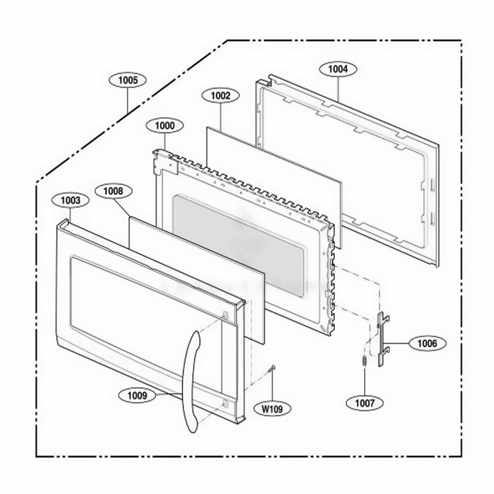 Door Parts Diagram and Parts List for 85029 CBKESEA LG Range