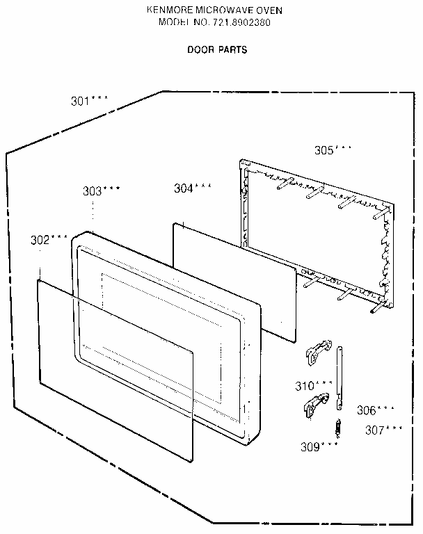Door Diagram and Parts List for 7218902380  Kenmore Microwave