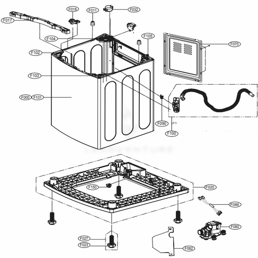 Outer Case Assembly Diagram and Parts List for WT6001HV ASSEEUS LG Dryer