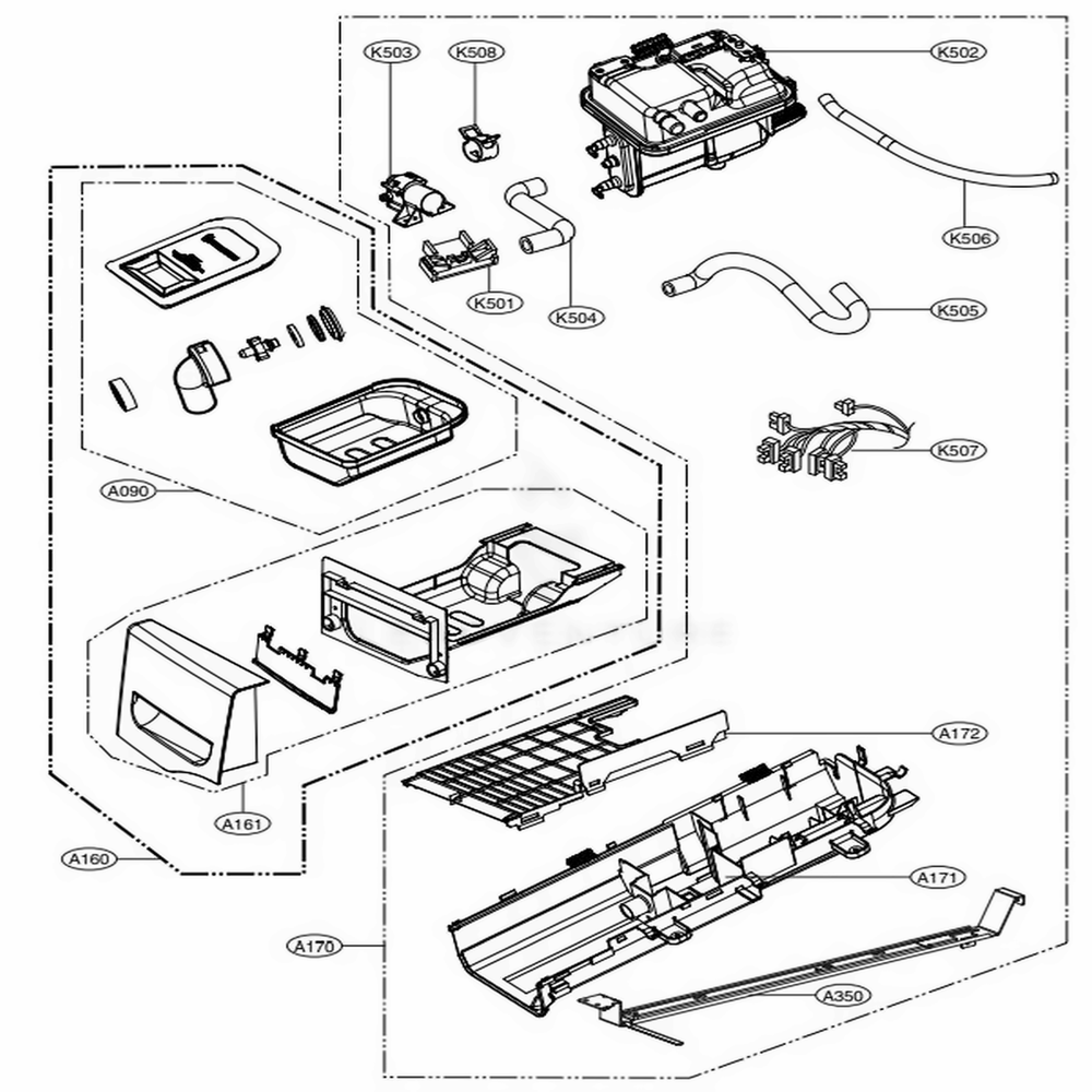 Panel Drawer Assembly And Guide Assembly Diagram and Parts List for DLEX2801R ACREEUS LG Dryer