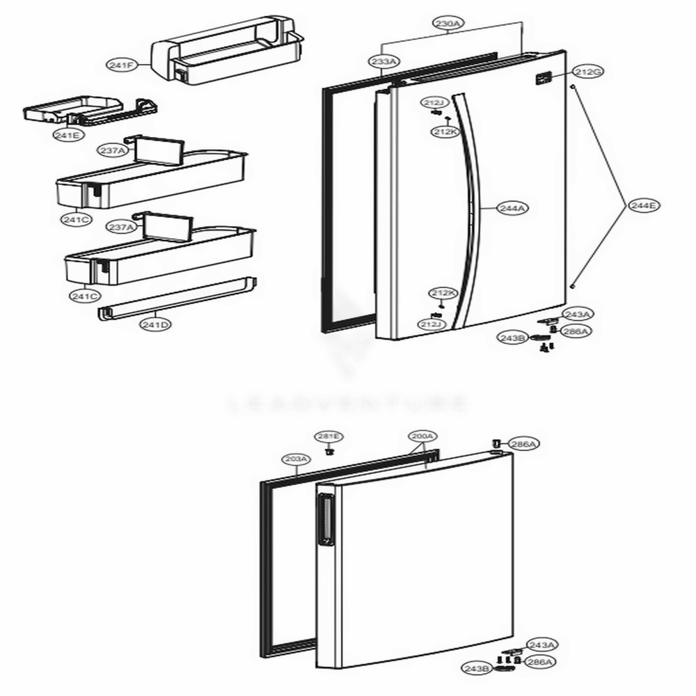 Door Parts Diagram and Parts List for 78049 AWBCSE1 LG Refrigerator