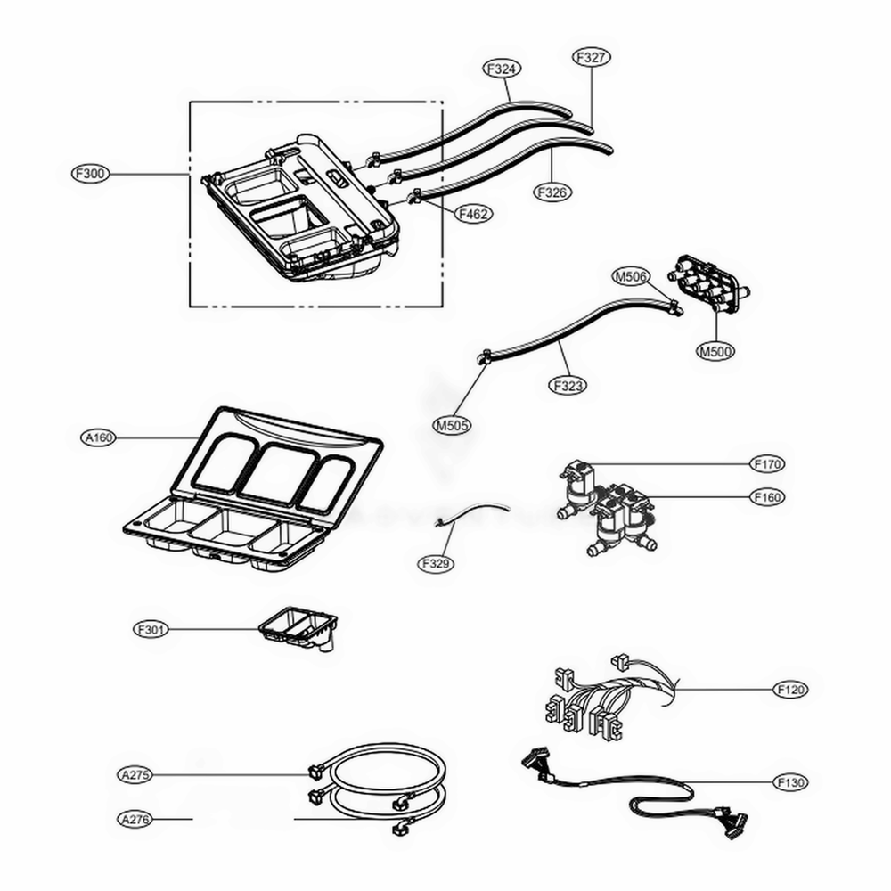 Dispenser Assembly Diagram and Parts List for TCW2013OS ASSEELC LG Washer Dryer Combo