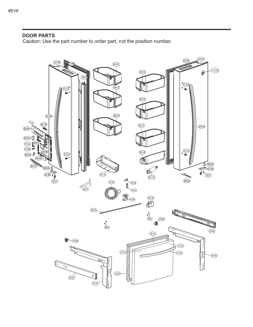Door Parts Diagram and Parts List for GM-F223DSXM ASTCNA1 LG Refrigerator