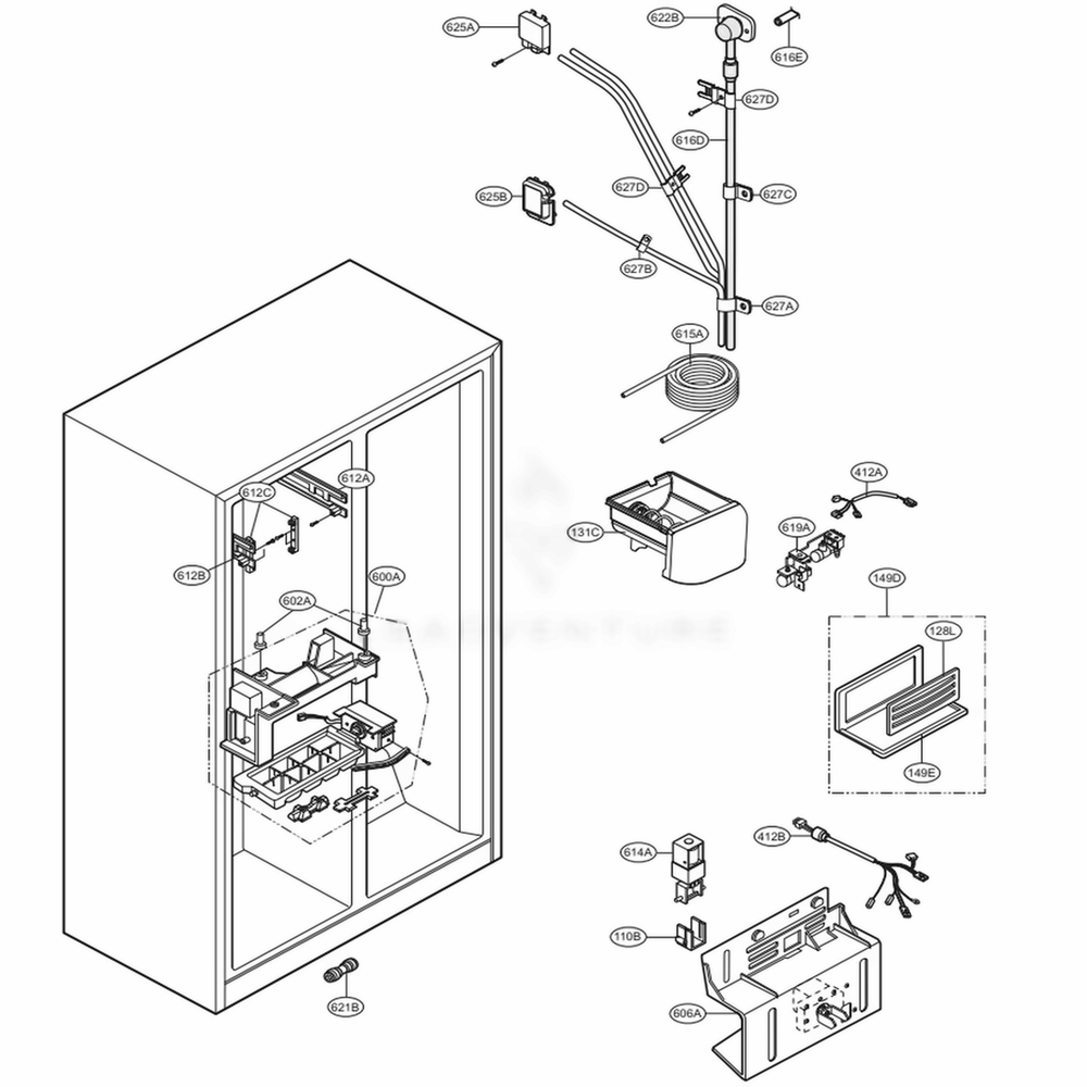 Ice And Water Parts Diagram and Parts List for 51019 AWB1SER LG Refrigerator