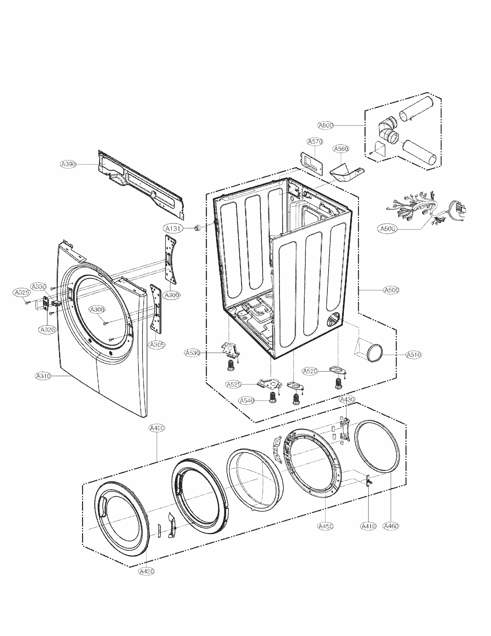 Cabinet And Door Assembly Parts Diagram and Parts List for 79681272210  Kenmore Dryer