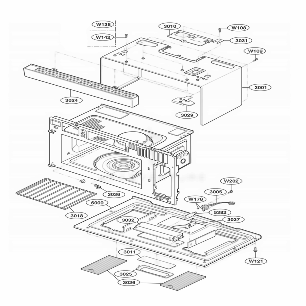 Oven Cavity Parts Diagram and Parts List for 80604 ABSESEA LG Range