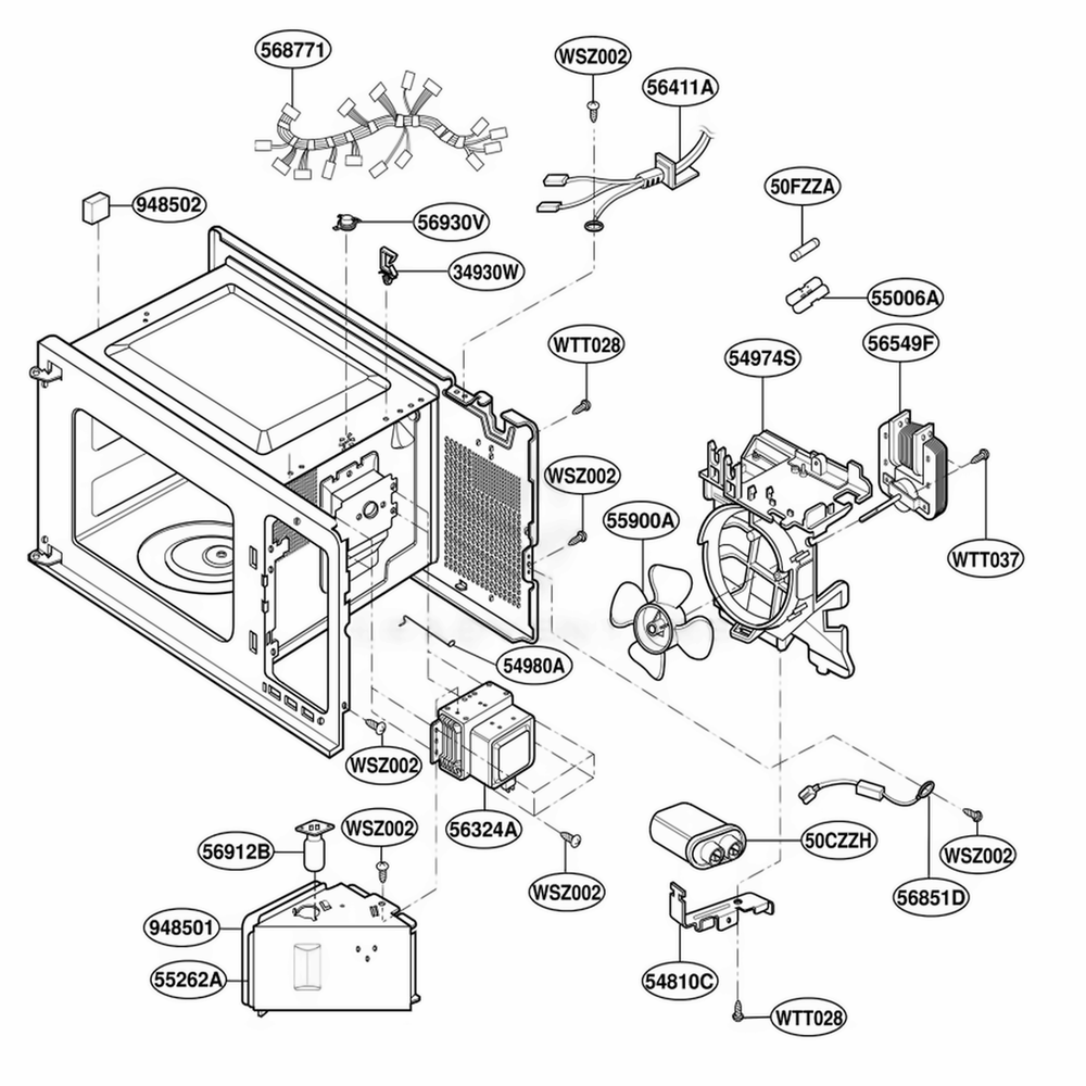 Interior Parts Diagram and Parts List for MA1112W CMWEGSE LG Wall Oven