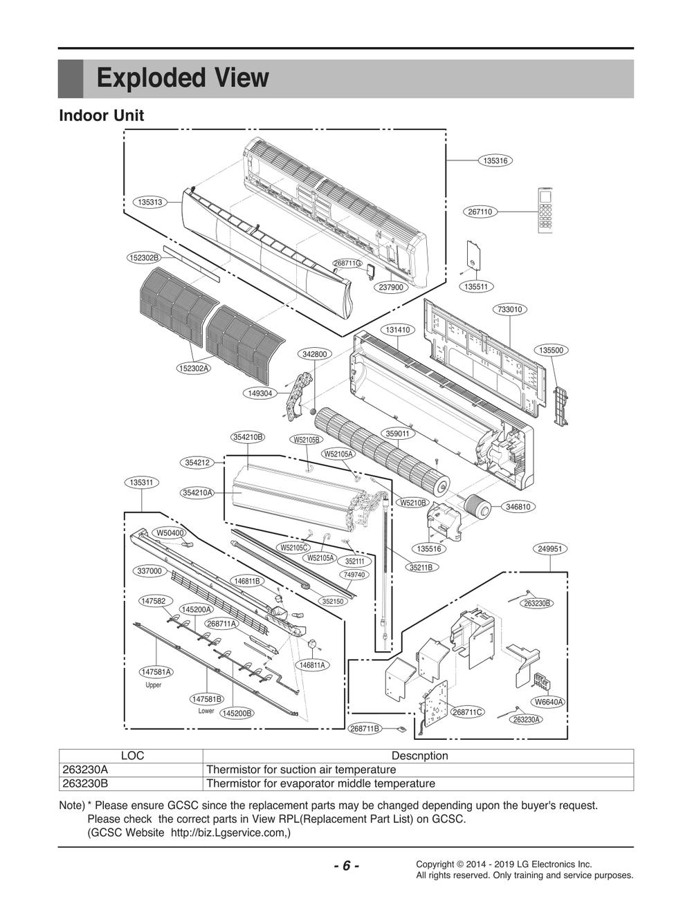 Indoor Unit Diagram and Parts List for ASNW303D8B8 AWHBEUS LG Air Conditioner