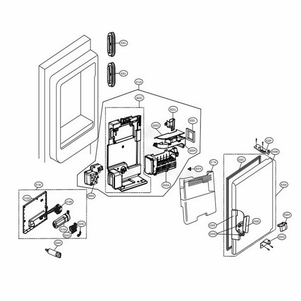 Ice Maker Part Diagram and Parts List for LUPXC2386N AGRCNA0 LG Refrigerator