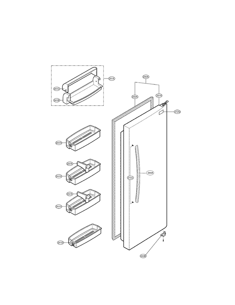 Refrigerator Door Diagram and Parts List for LSC27918SW  LG Refrigerator