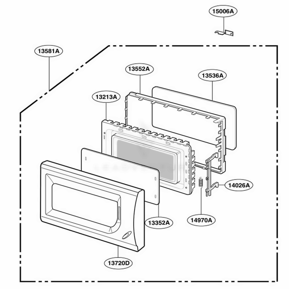 Door Parts Diagram and Parts List for MA1012W CMWEGSE LG Wall Oven