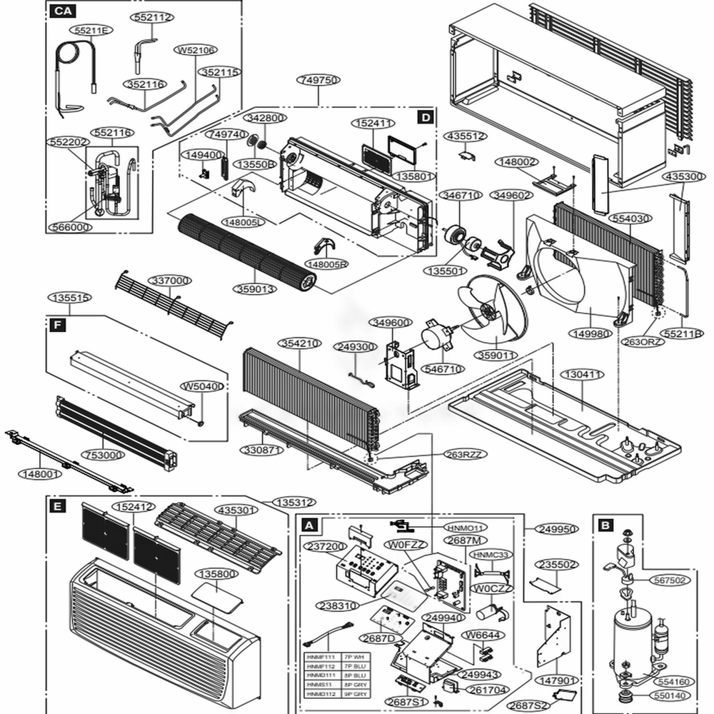 Main Diagram and Parts List for LP073CDUC ASBBEUS LG Air Conditioner