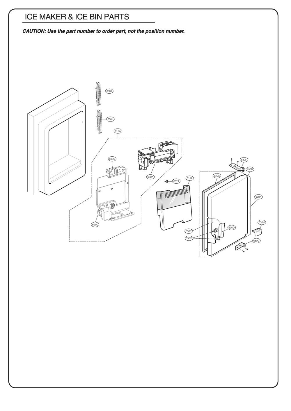 Ice Maker And Ice Bin Parts Diagram and Parts List for GR-L28ANSJM ASTCSE2 LG Refrigerator