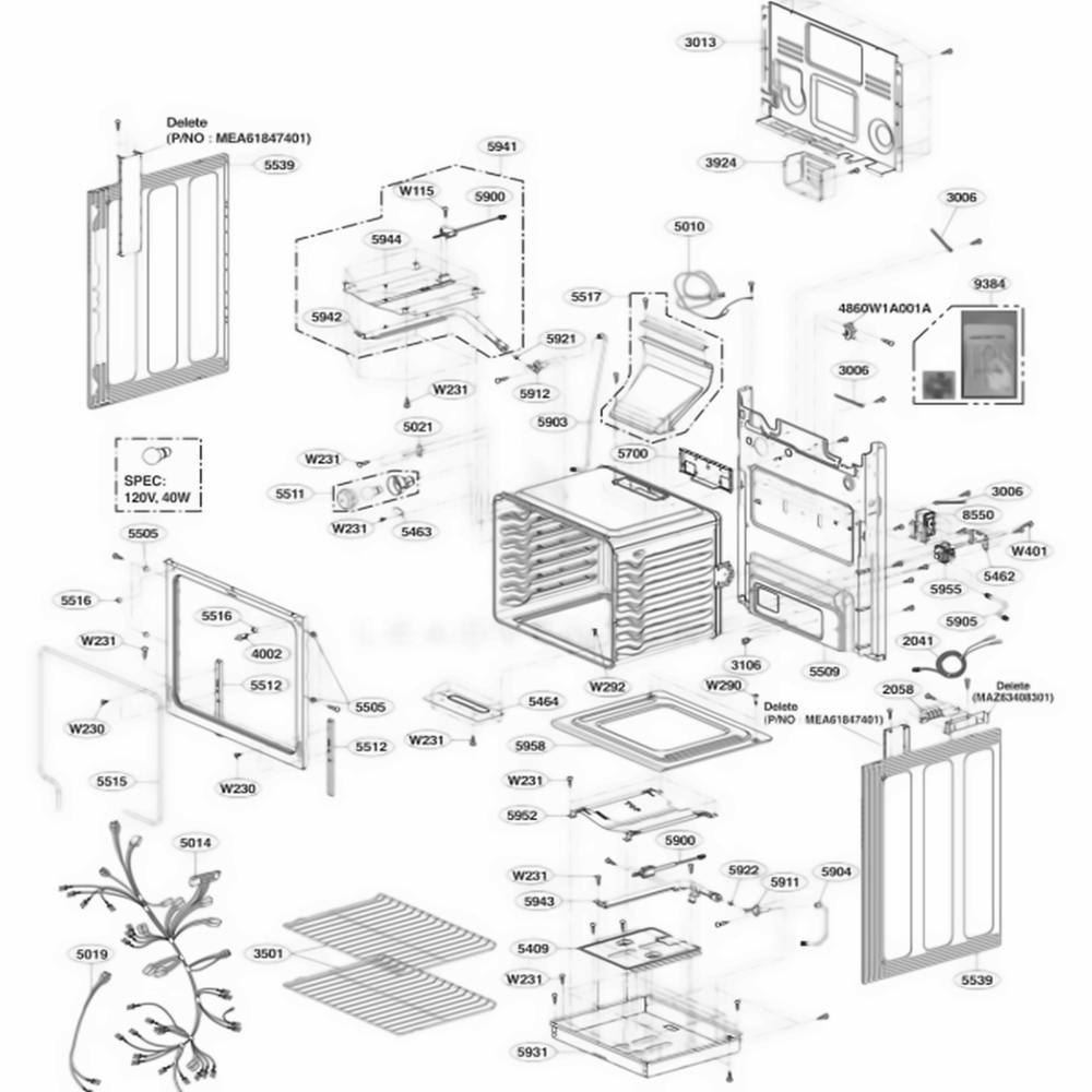 Cavity Parts Diagram and Parts List for LRG3060ST FSTELGA LG Range