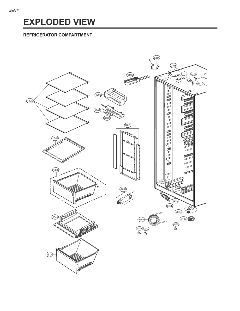 Refrigerator Compartment Diagram and Parts List for GM-L227NSYM ASTCSE2 LG Refrigerator