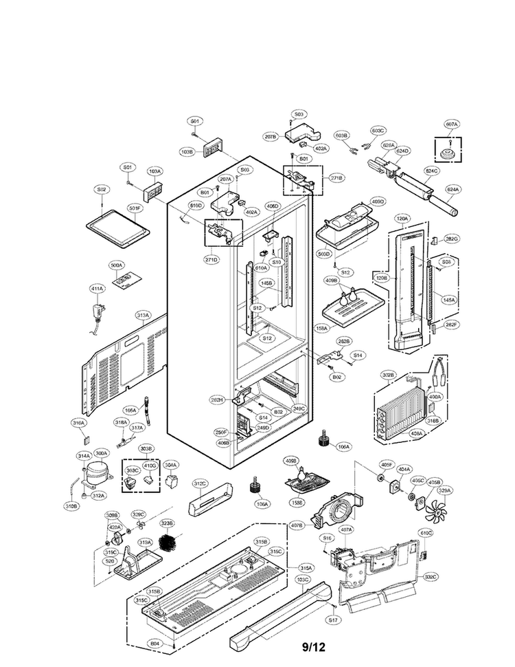 Case Parts Diagram and Parts List for LFX25961SB 02 LG Refrigerator