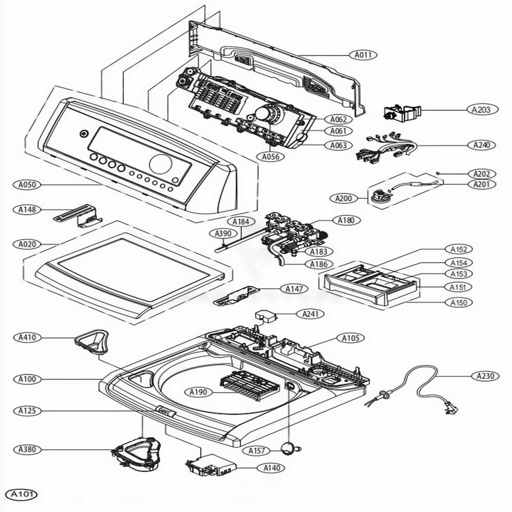 Top Cover Assembly Diagram and Parts List for 31512 ABWESEU LG Washer Dryer Combo