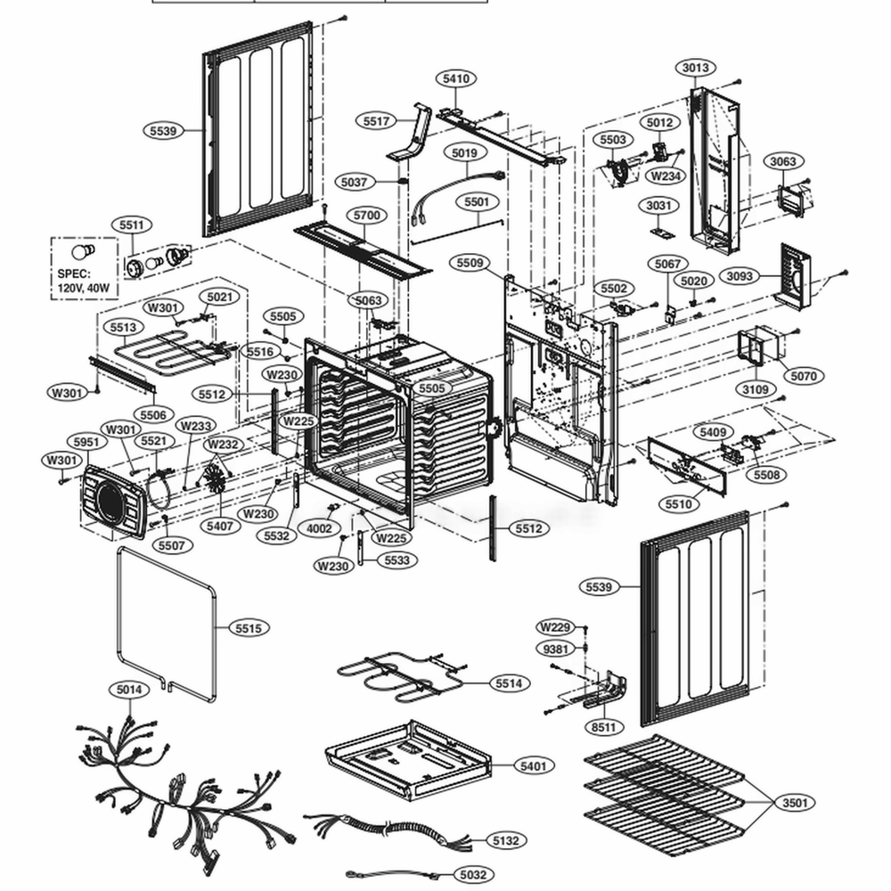 Cavity Parts Diagram and Parts List for LRE3083BD FBDLLGA LG Range