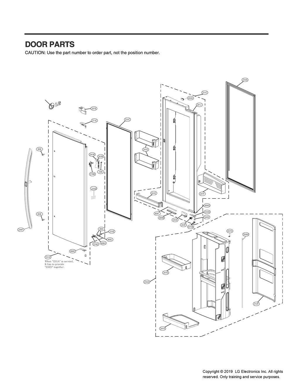 Door Parts 2 Diagram and Parts List for GR-J308MSRM ASTCNA0 LG Refrigerator