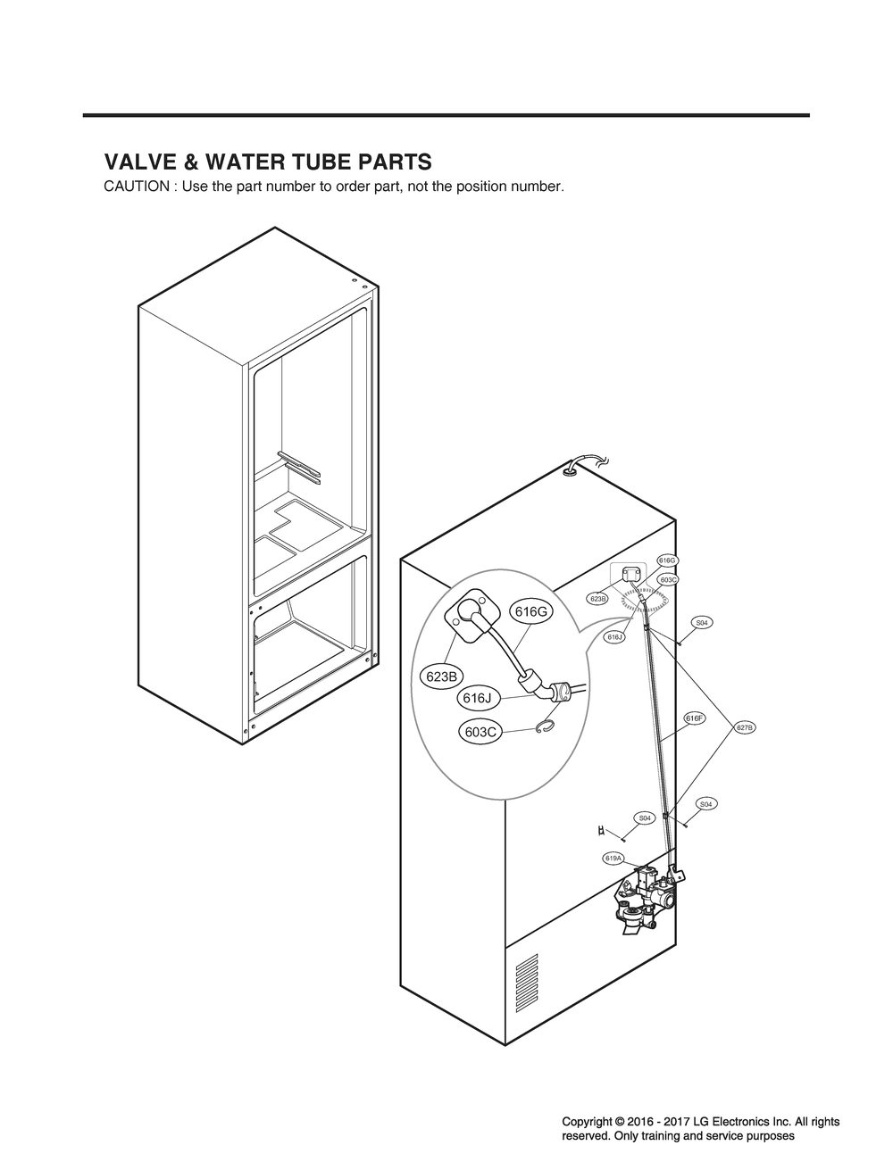 Valve And Water Tube Parts Diagram and Parts List for GR-L24GHSJM ASTCNA2 LG Refrigerator