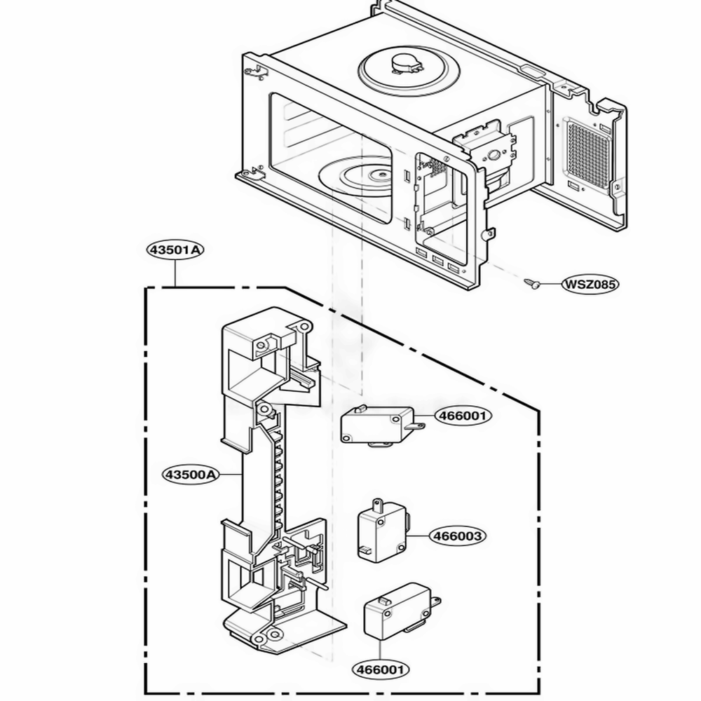 Latch Board Parts Diagram and Parts List for JES1855PBH AB6EGEU LG Wall Oven