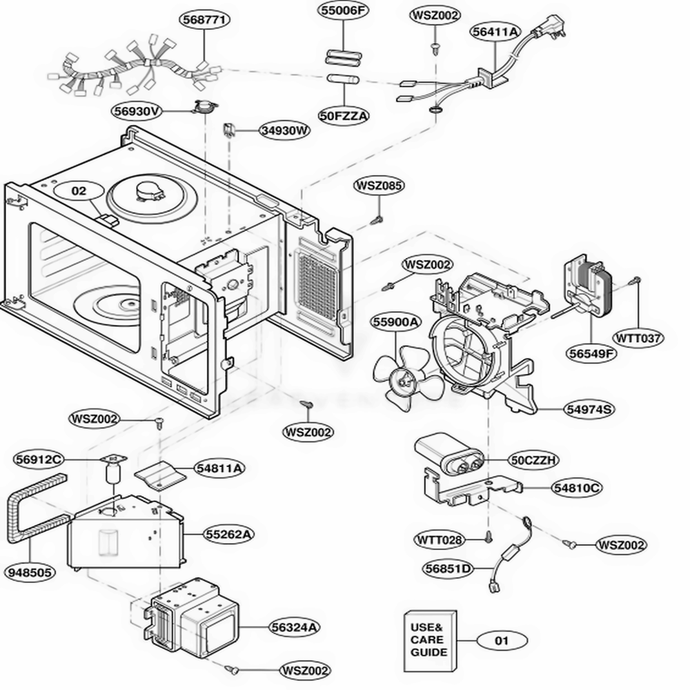 Interior Parts Diagram and Parts List for GLMB186KB AB3EGEU LG Range