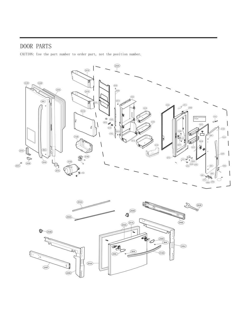 Door Parts Diagram and Parts List for GC-J288GSXM ASTCNA0 LG Refrigerator