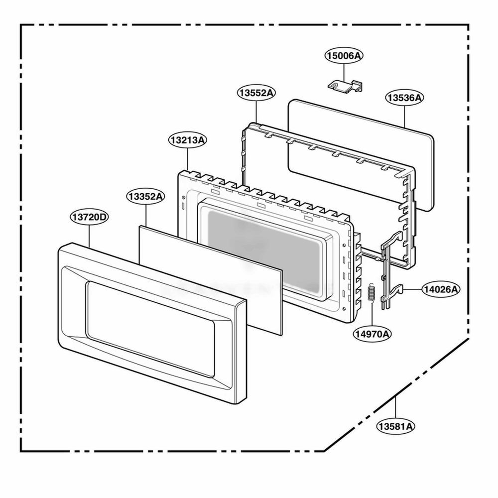 Door Parts Diagram and Parts List for JES1351WB AM1EGEU LG Wall Oven