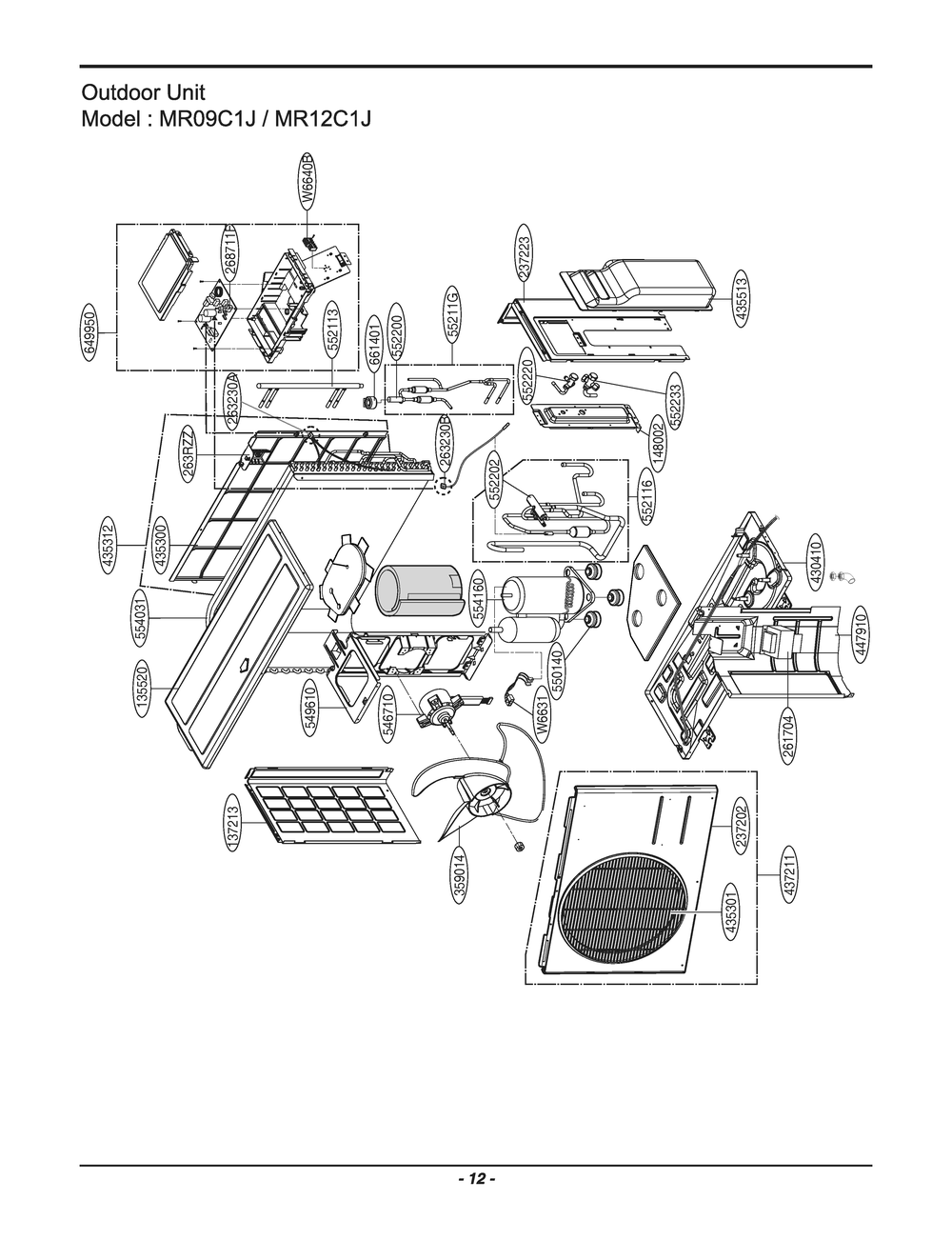 Outdoor Unit Diagram and Parts List for MR09C1J AWHBFRD LG Air Conditioner