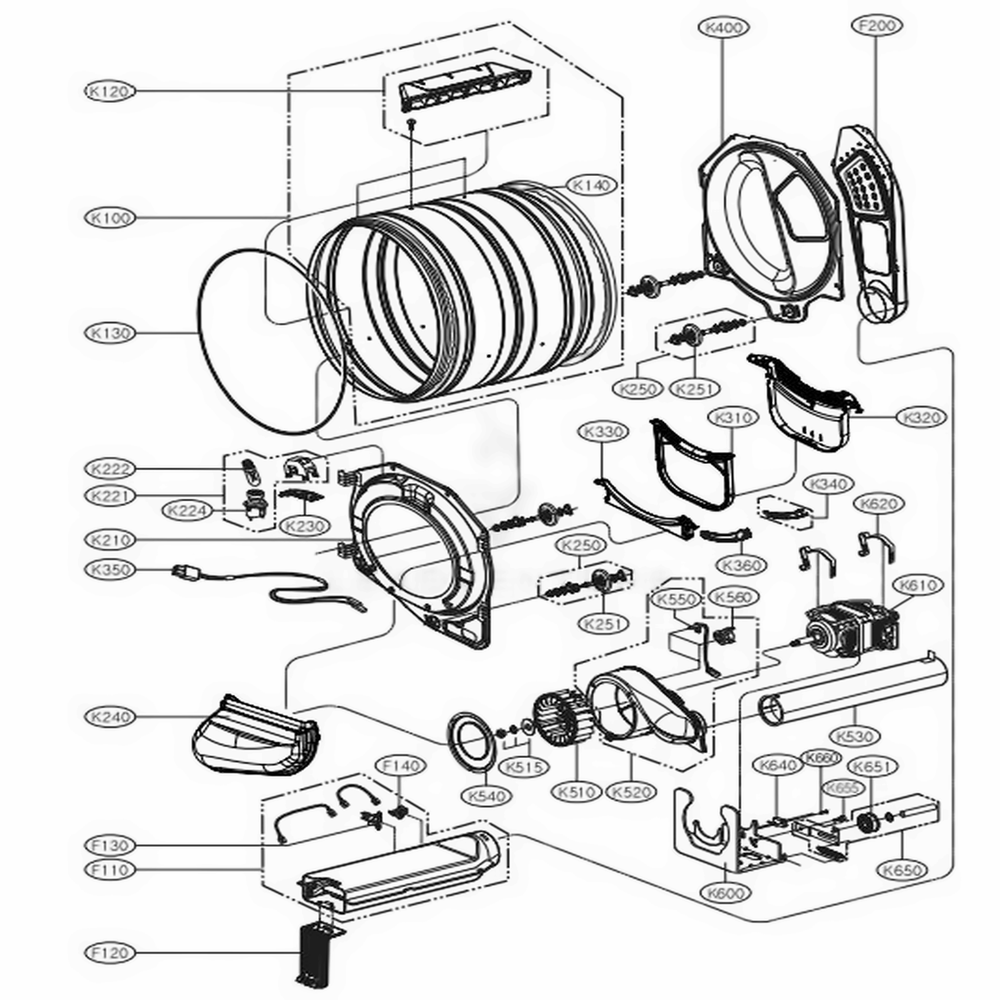 Drum And Motor Assembly: Electric Type Diagram and Parts List for 80311 ABWESEU LG Dryer
