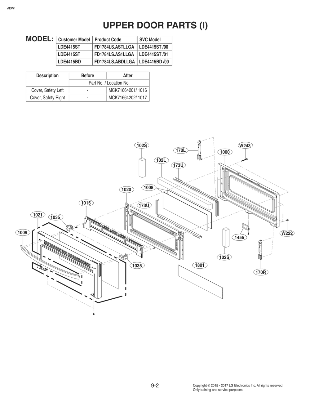 Upper Door Parts Diagram and Parts List for FD1784LS ABDLLGA LG Range