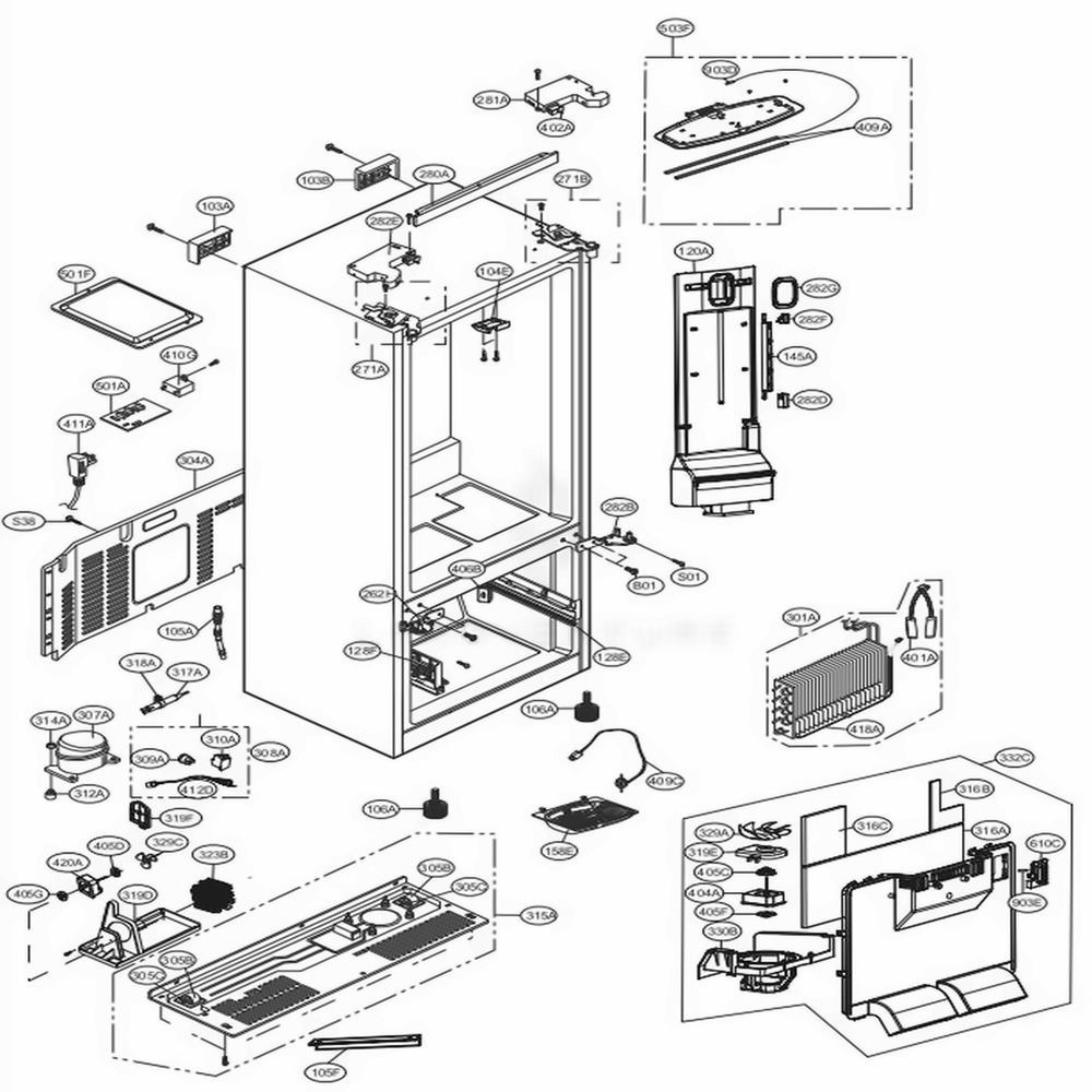 Case Parts Diagram and Parts List for LFC22770ST ASTCNA1 LG Refrigerator