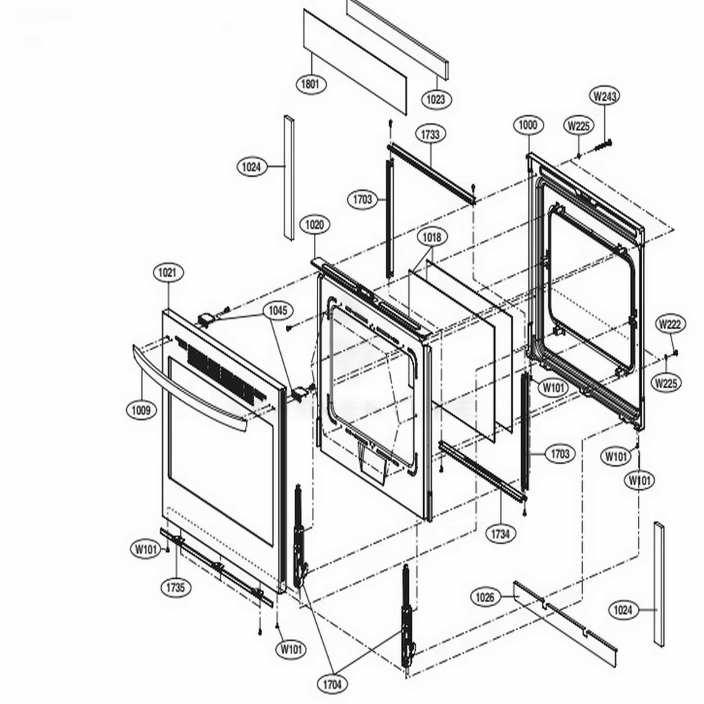 Door Parts Diagram and Parts List for LRE3193ST FSTLLGA LG Range