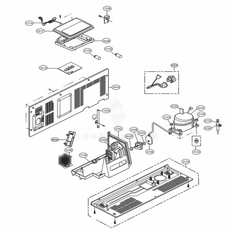 Mechanical Compartment Diagram and Parts List for LSXC22386D ASBCNA0 LG Refrigerator