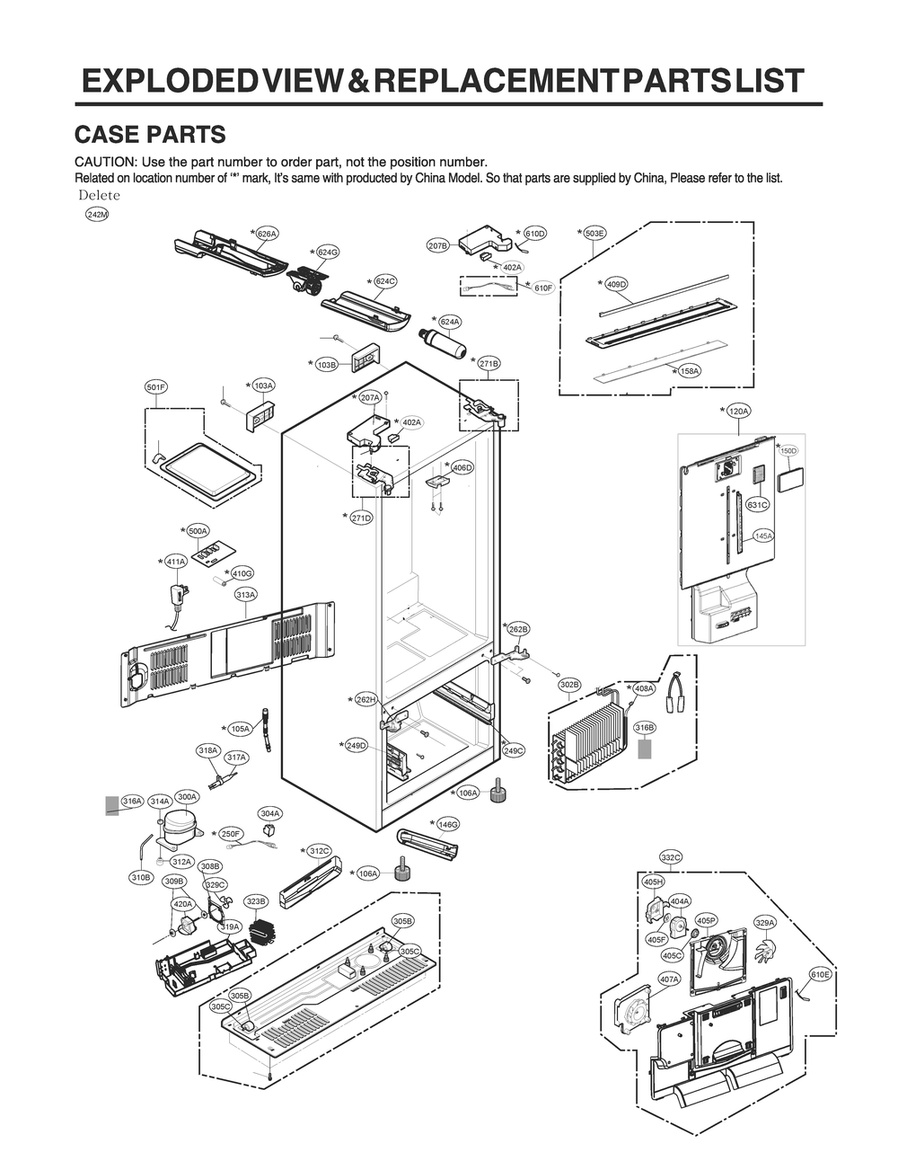 Case Parts Diagram and Parts List for GR-J288NKXM ASBCNA2 LG Refrigerator