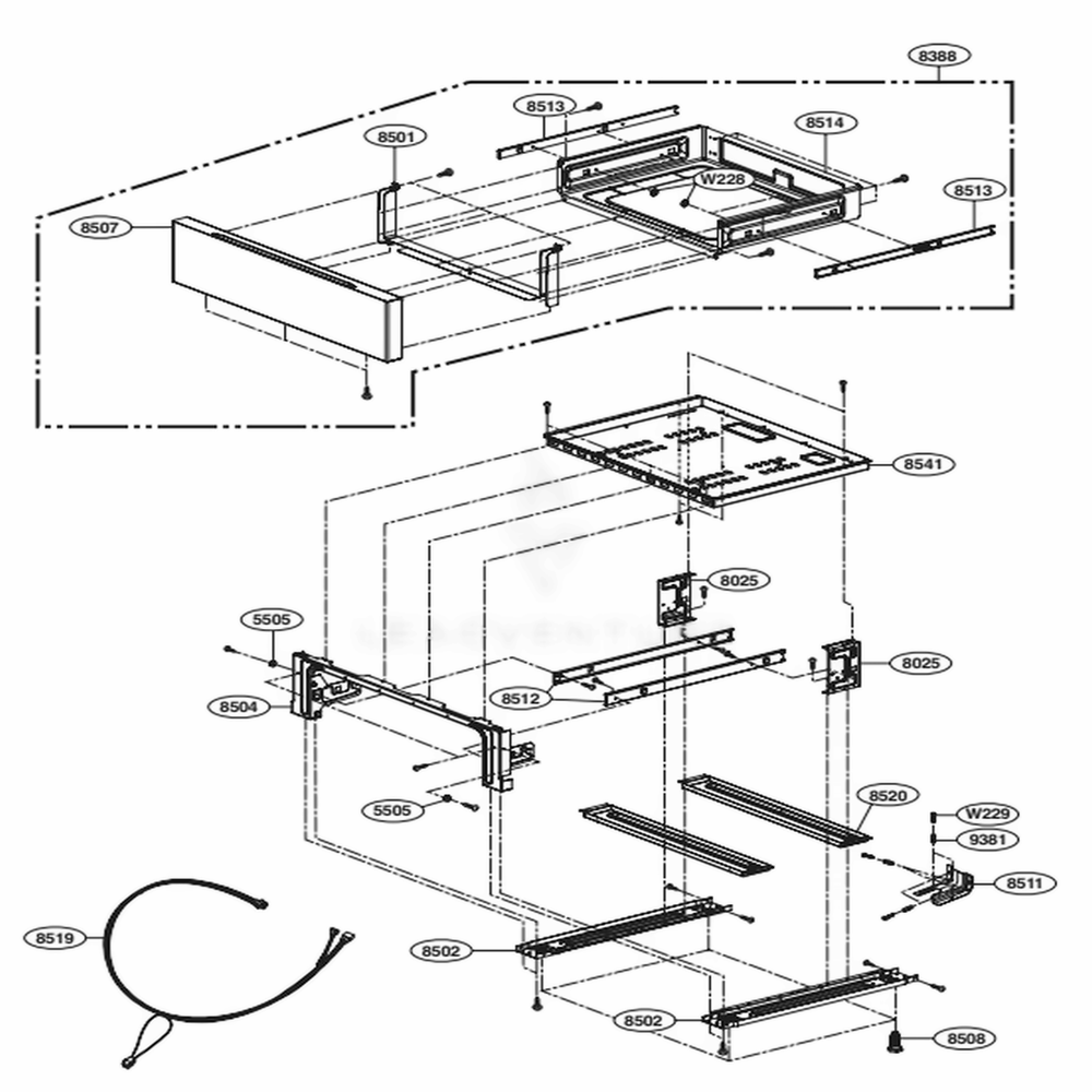 Drawer Parts Diagram and Parts List for LRG3061BD FBDELGA LG Wall Oven
