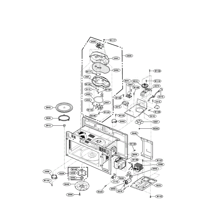 Interior 1 Diagram and Parts List for LMV2015ST 00 LG Microwave Oven Combo