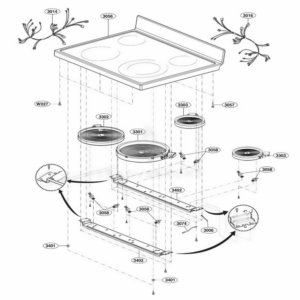 Cooktop Parts Diagram and Parts List for 619530 FSTLLGA LG Range