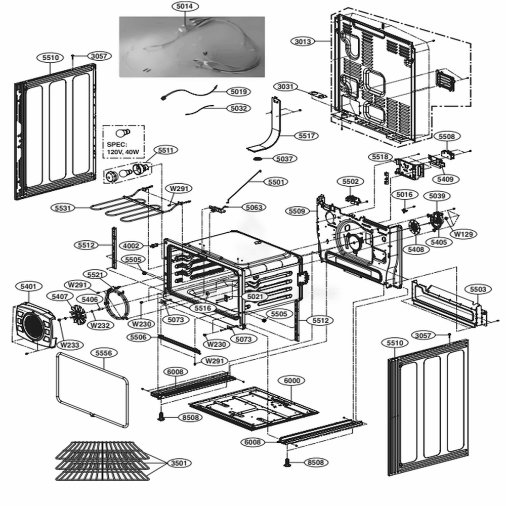 Lower Cavity Parts Diagram and Parts List for LDE4413BD ABDLLGA LG Range