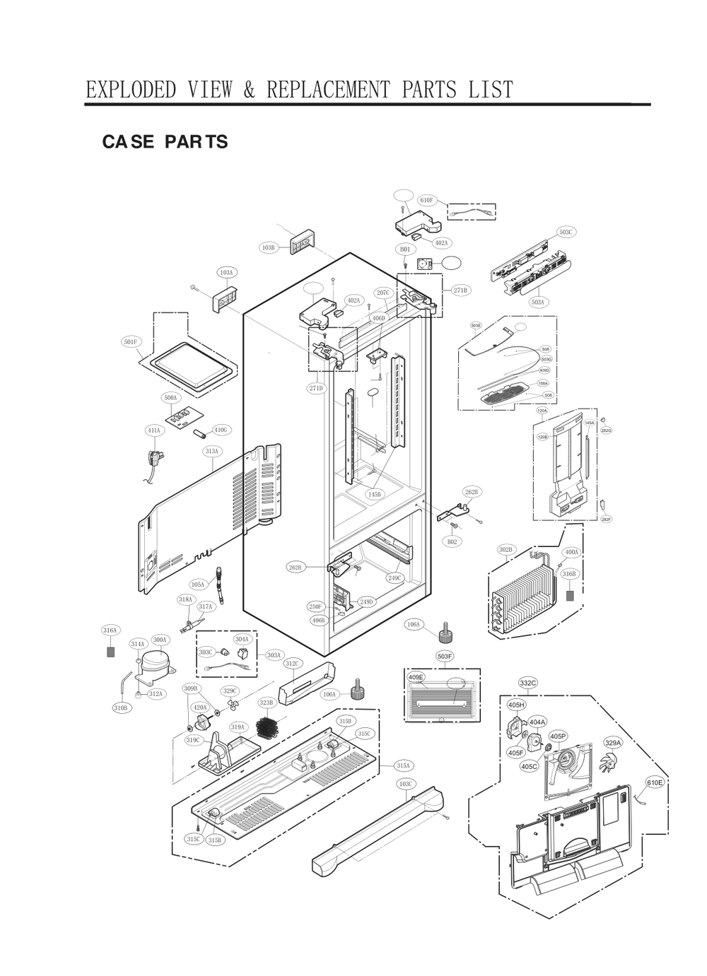 Case Parts Diagram and Parts List for GC-B288GQNP ASWCNA3 LG Refrigerator