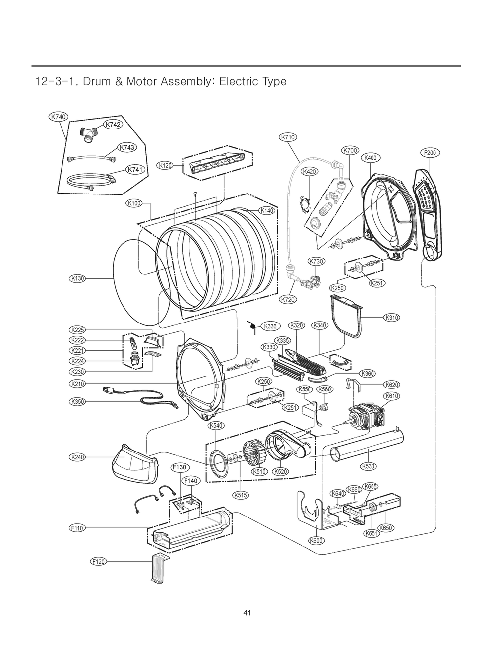 Drum And Motor Assembly Diagram and Parts List for RV1367AS ABWEEUS LG Dryer