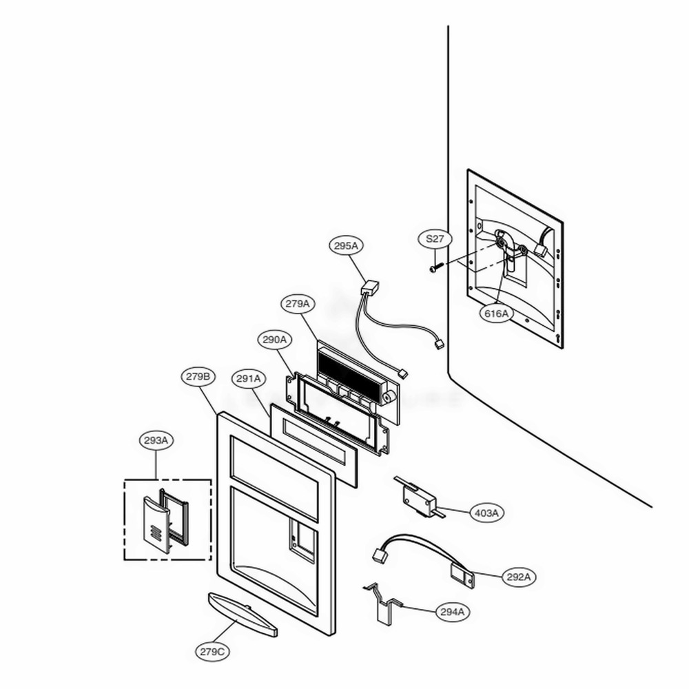 Dispenser Parts Diagram and Parts List for 78542 ASW7SER LG Refrigerator