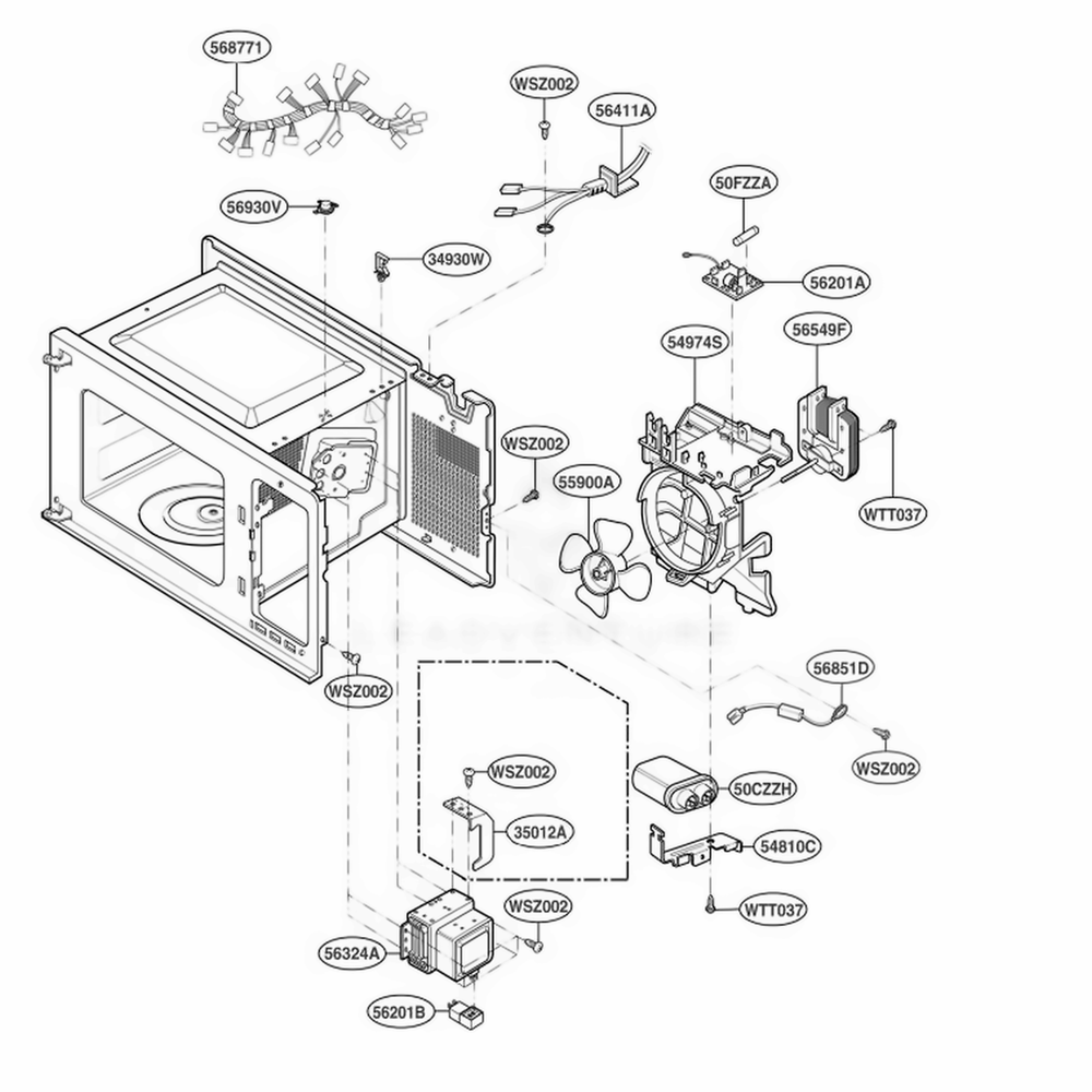 Interior Parts Diagram and Parts List for 89034 ASBESEC LG Range