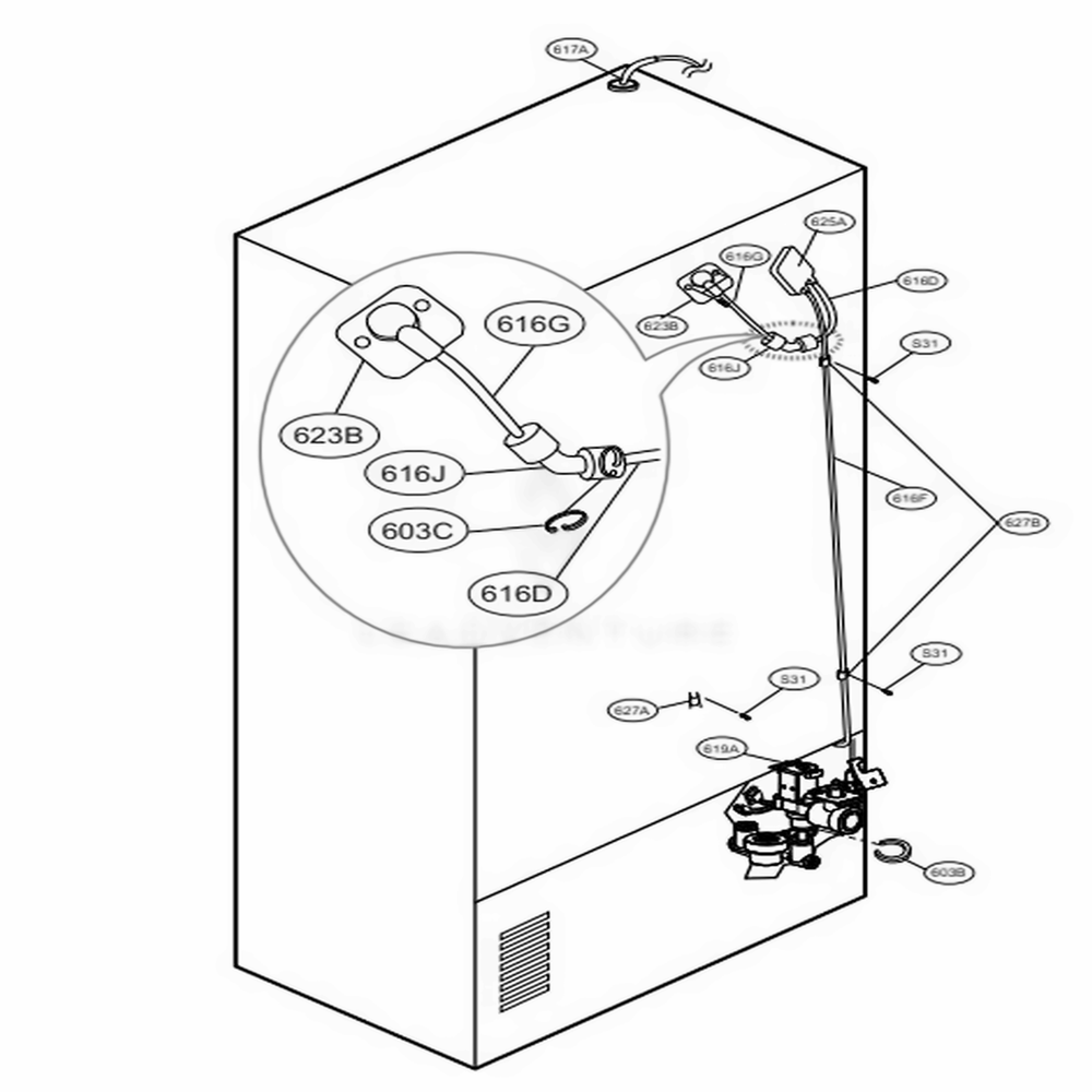 Valve And Water Tube Parts Diagram and Parts List for 71062 ASWCSE1 LG Refrigerator