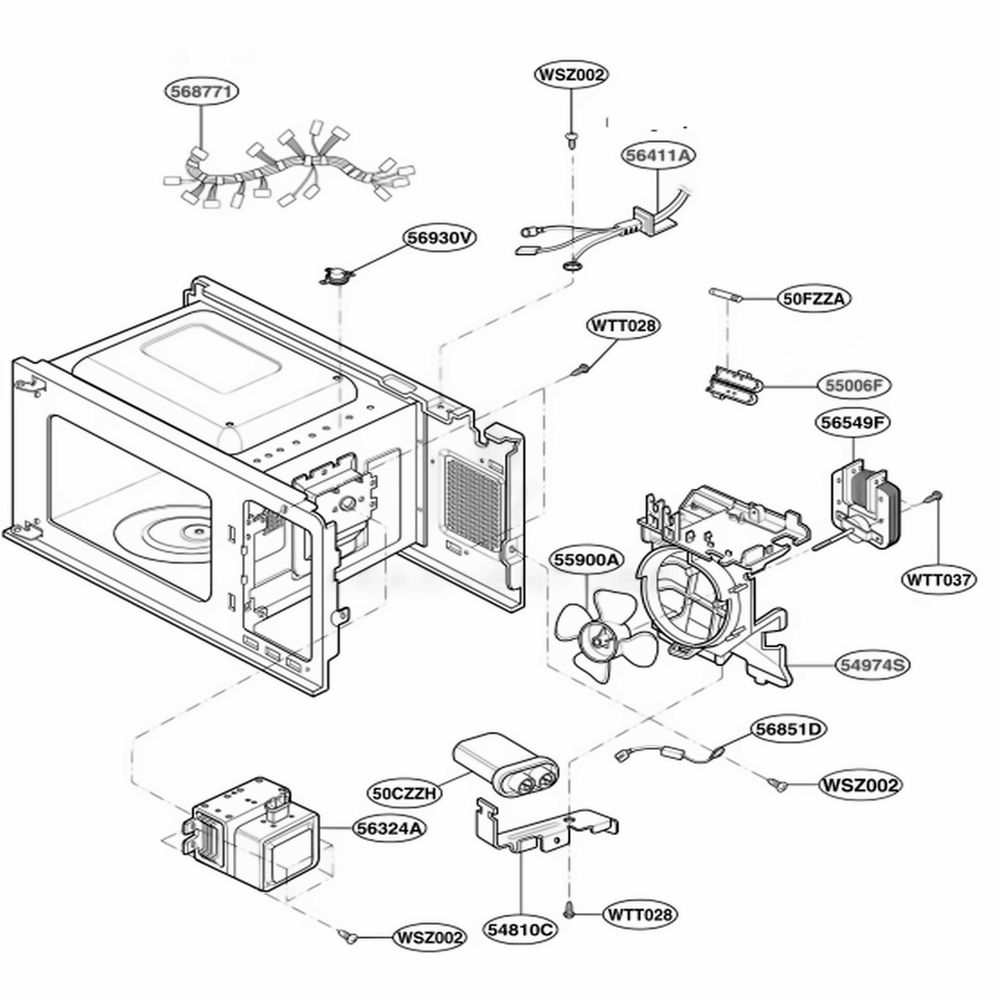 Interior Part 1 Diagram and Parts List for SBM7700B CBKESBM LG Range