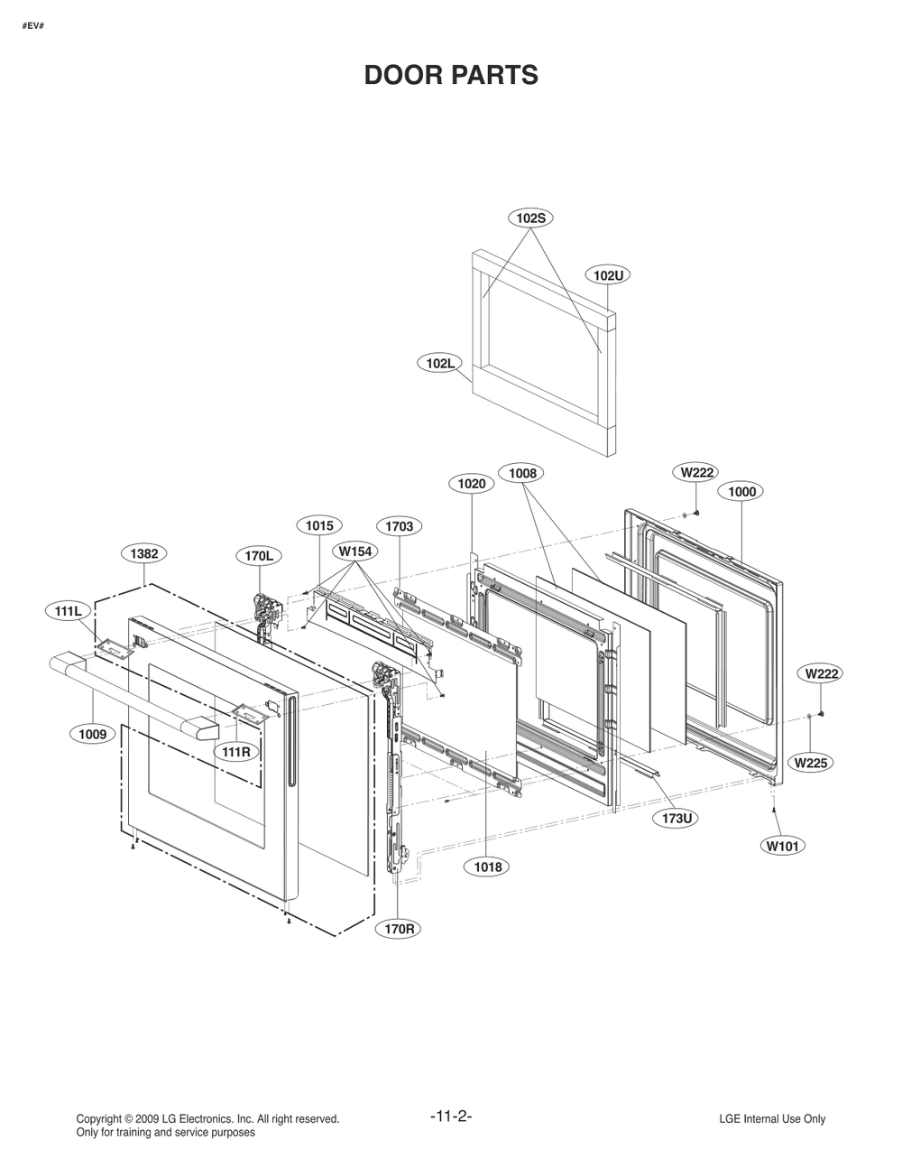 Door Parts Diagram and Parts List for FH4767SS ASTESGN LG Range