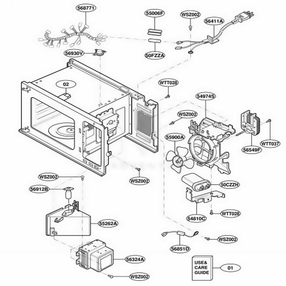 Interior Parts Diagram and Parts List for MT1100SHQ2 M2EWRP LG Range